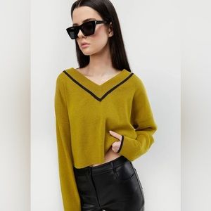 Oak + Fort Varsity Sweater, Olive Oil Navy, S